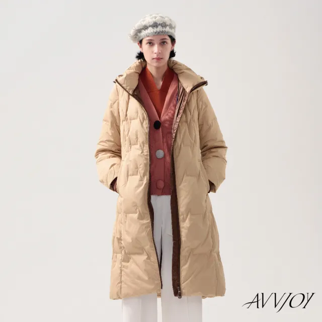 【AVVJOY 艾薇卓爾】長版菱格羽絨外套(外套 大衣 麵包服 連帽外套 羽絨外套 長版羽絨外套 CLA0405OW)