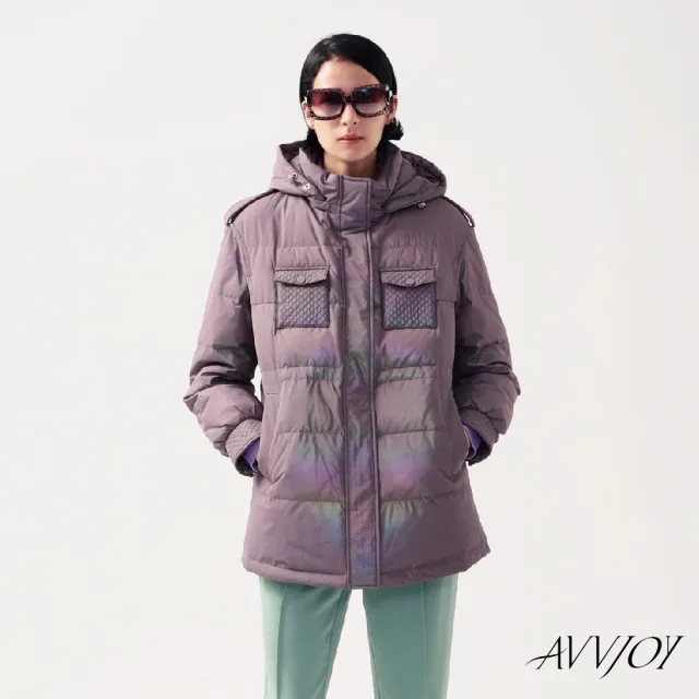 【AVVJOY 艾薇卓爾】亮澤中長版羽絨外套(外套 大衣 麵包服  連帽外套 羽絨外套 長版羽絨外套 CLA0414OW)