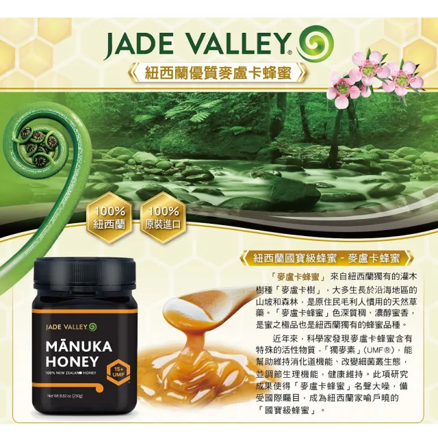 【Jade Valley】紐西蘭UMF15+麥盧卡蜂蜜(250g)