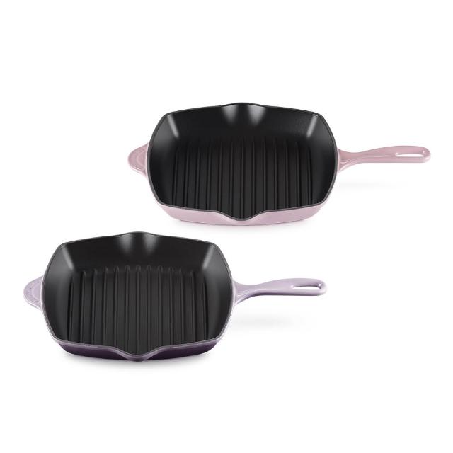 【Le Creuset】琺瑯鑄鐵鍋單柄方鐵烤盤26cm(雪紡粉/海岸藍/藍鈴紫 3色選1)