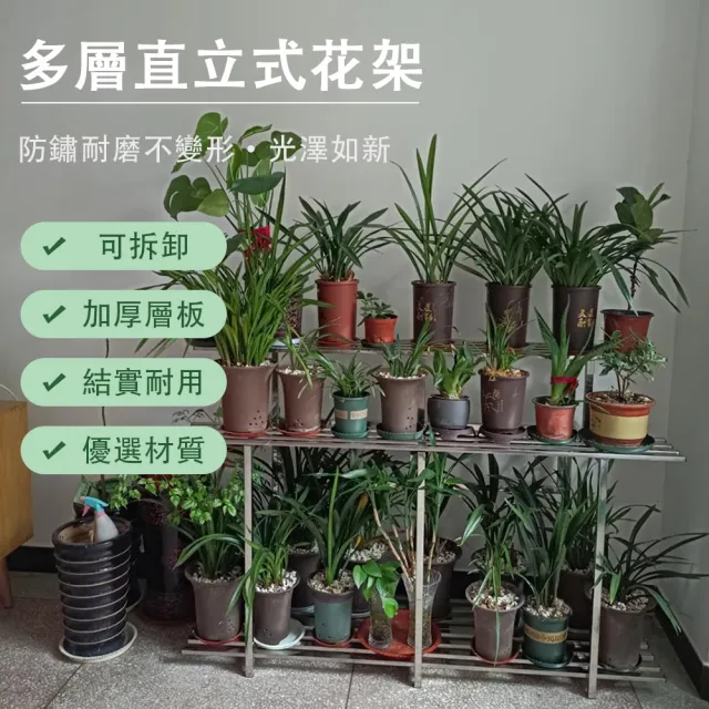 【艾嘉圖】直立款不鏽鋼花架 園藝花盆架 種草莓種菜植物架 盆栽架 加厚方管置物架(防水防鏽三層100CM)