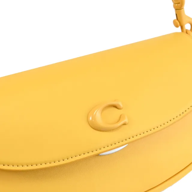 【COACH】專櫃款 EMMY 23 金屬C字LOGO肩斜晚宴包馬鞍包兩用包(黃)