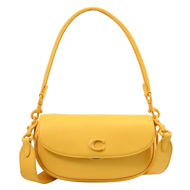 【COACH】專櫃款 EMMY 23 金屬C字LOGO肩斜晚宴包馬鞍包兩用包(黃)