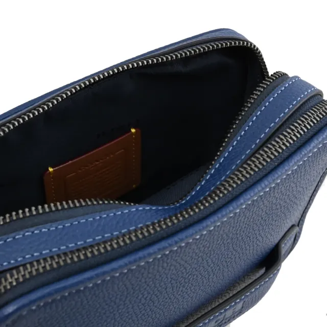 【COACH】Charter 經典LOGO多功能雙層二合一零錢包手提包兩用包(藍)