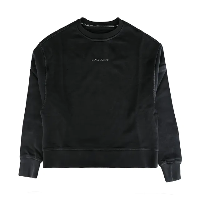 【CANADA GOOSE】CANADA GOOSE Muskoka簡約字母LOGO橡膠標設計純棉圓領落肩長袖T恤(女款/黑)