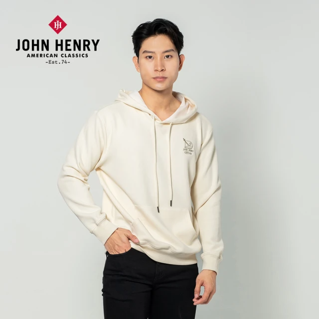 JOHN HENRY 火箭刺繡連帽T恤-米色