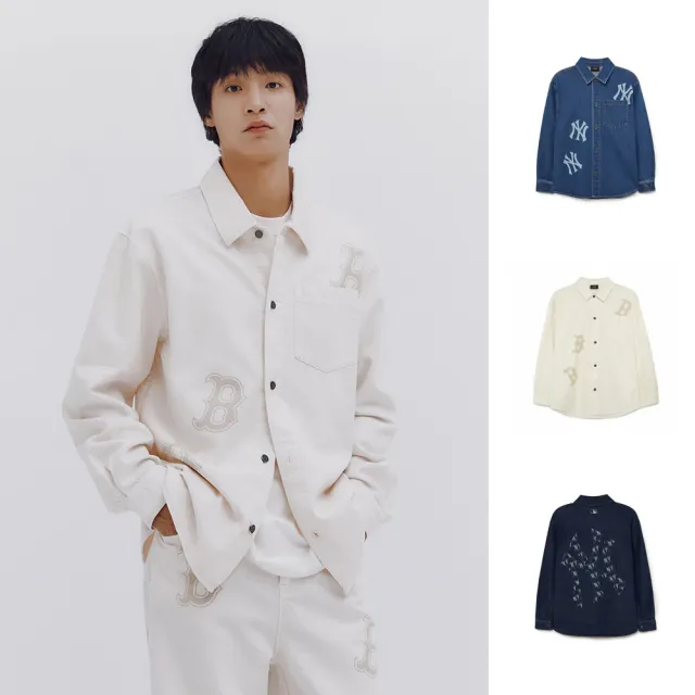 【MLB】牛仔丹寧襯衫 CUBE MONOGRAM系列 紅襪/洋基隊(3ADRB0334/3ADRM0434-三款任選)