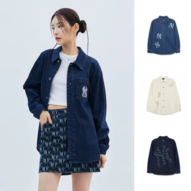 【MLB】牛仔丹寧襯衫 CUBE MONOGRAM系列 紅襪/洋基隊(3ADRB0334/3ADRM0434-三款任選)