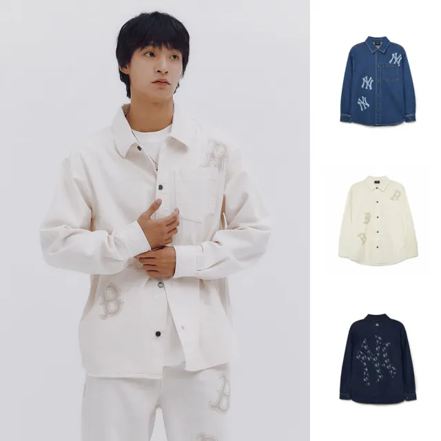 【MLB】牛仔丹寧襯衫 CUBE MONOGRAM系列 紅襪/洋基隊(3ADRB0334/3ADRM0434-三款任選)