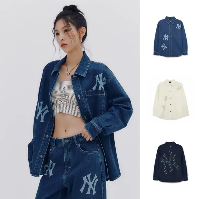 【MLB】牛仔丹寧襯衫 CUBE MONOGRAM系列 紅襪/洋基隊(3ADRB0334/3ADRM0434-三款任選)