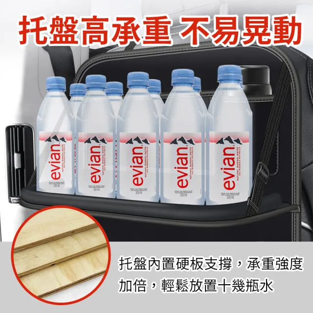 車用椅背收納袋 可折疊餐盤(高級納帕紋皮革 後排餐桌置物袋 飲料杯架 面紙盒 平板收納)
