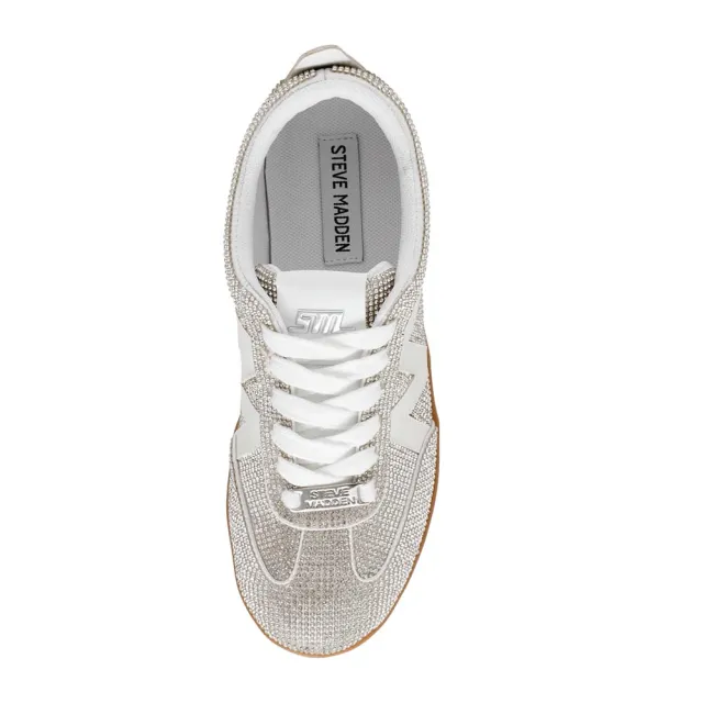 【steve madden】DEGREE-R 鑽面拼接M平底休閒鞋(銀色)