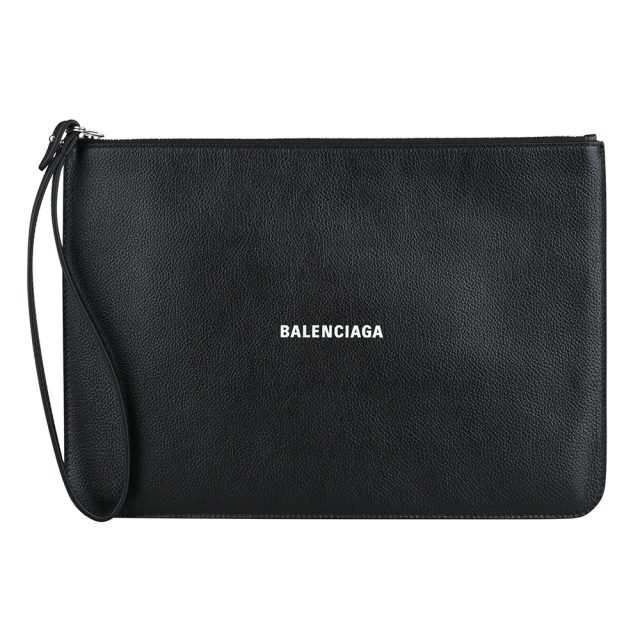 Balenciaga 巴黎世家 BALENCIAGA白字標誌荔枝紋小牛皮手拿包(黑)