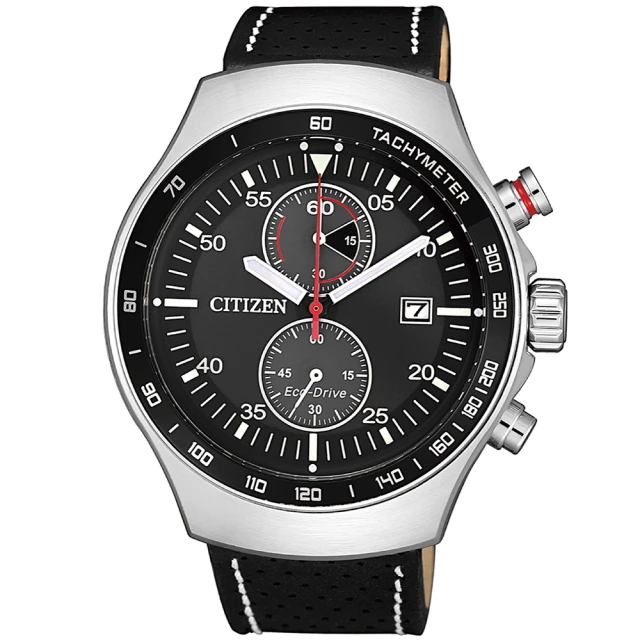 CITIZEN 星辰 光動能紳士雙眼計時皮帶手錶-43.5mm(CA7010-19E)