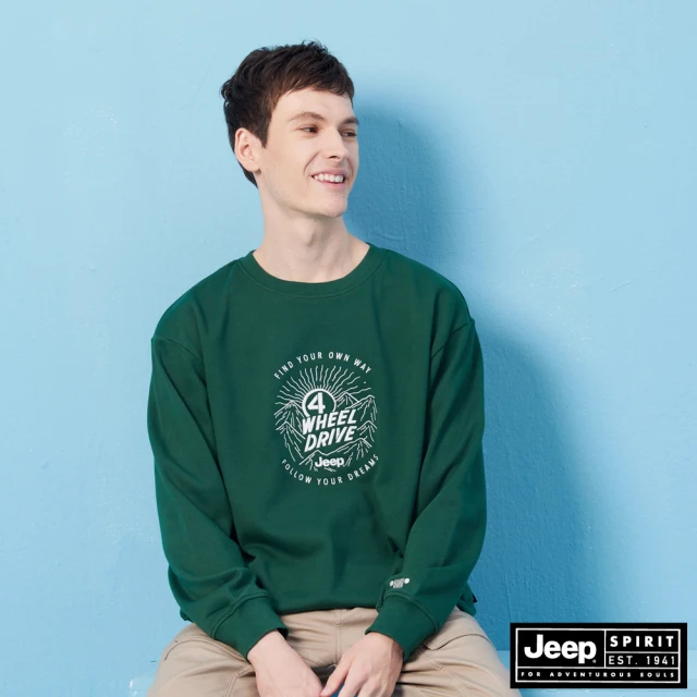 JEEP 男裝 Outdoor山系刺繡大學T(綠色)