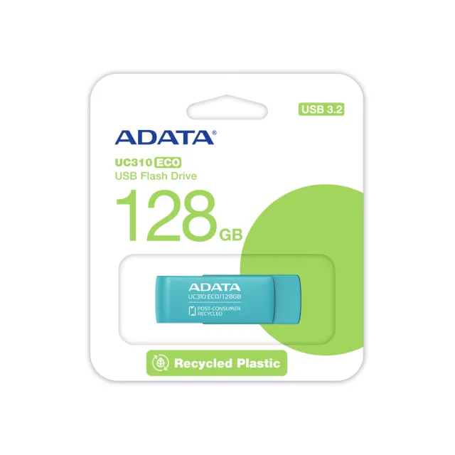 【ADATA 威剛】UC310 ECO USB3.2 Gen1 旋轉隨身碟 128G(綠色)