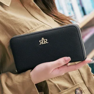 【2R 手工真皮】交換禮物 愛瑪牛皮Classic拉鍊Logo長夾 百搭黑