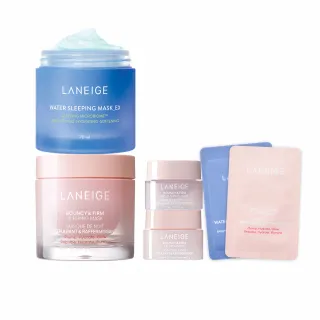 【LANEIGE 蘭芝】透亮澎彈面膜組(超能亮70ml+粉澎潤60ml)(緊緻 保濕 美白 官方直營)