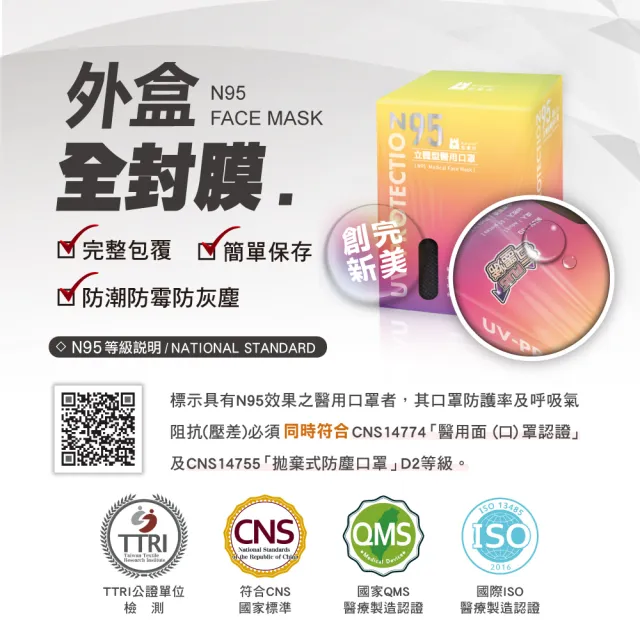 【藍鷹牌】N95 3D成人立體型石墨烯醫用口罩 50片x4盒