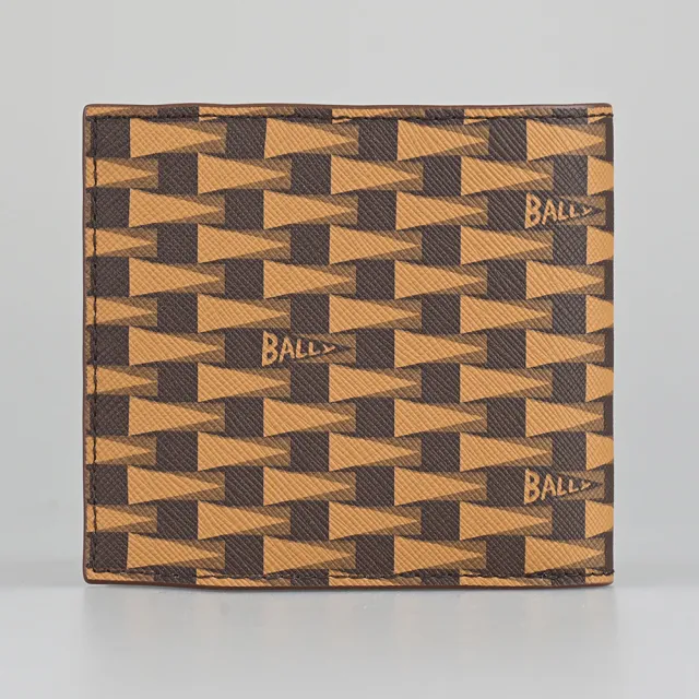 【BALLY】BALLY幾何三角旗印花LOGO內撞色設計TPU 8卡對折短夾(深褐x淺棕x松花綠)