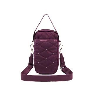 【Lesportsac】輕量材質 迷你斜背包(1320 酒紅菱格壓紋)