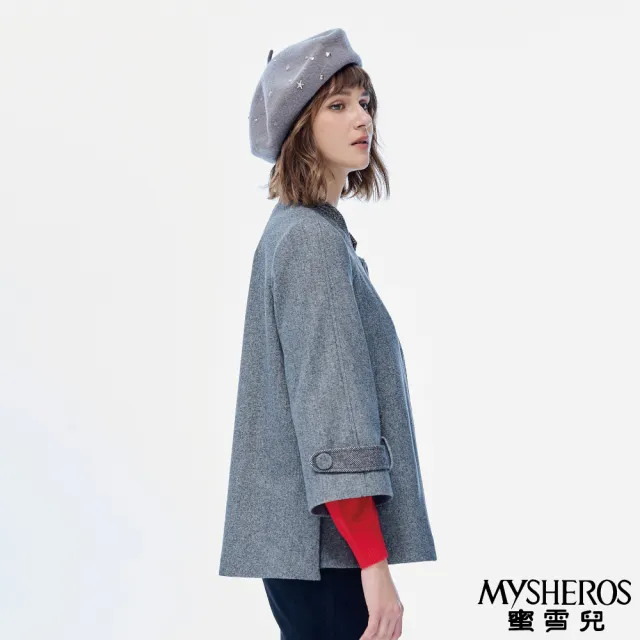 【MYSHEROS 蜜雪兒】造型毛呢外套 鑽飾口袋棒球領 暗排釦設計(灰)