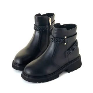 【amai】時尚優雅編織造型輕量厚底短靴 短筒靴 厚底靴 粗跟 厚底 顯瘦 英倫風 時尚 大尺碼 GB921BK(黑色)