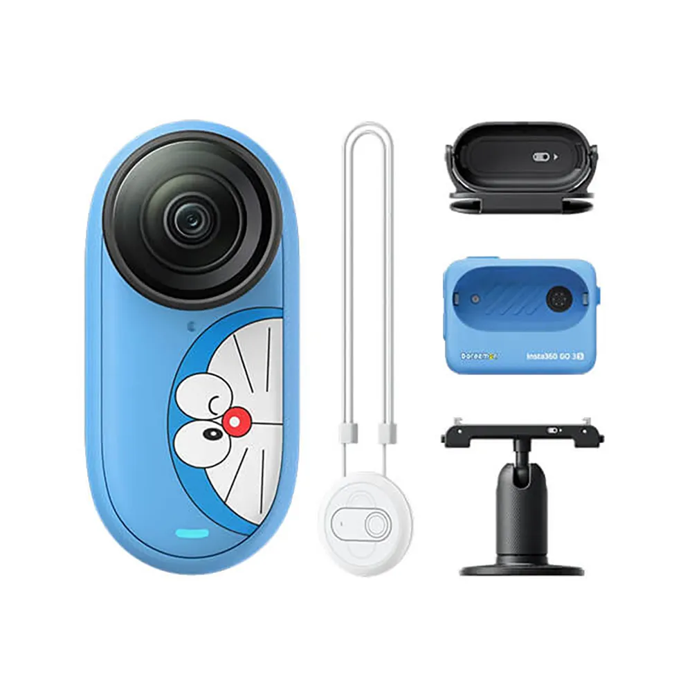 【Insta360】GO 3S 128G 拇指防抖相機 哆啦A夢限定版 滑雪杆支架+自拍棒組