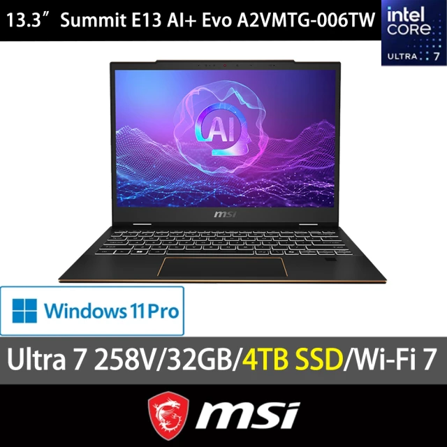 MSI 微星 特仕版 13吋翻轉觸控 AI筆電(Summit 13 AI+ Evo/A2VMTG-006TW/Ultra 7-258V/32G/4TB SSD/W11P)