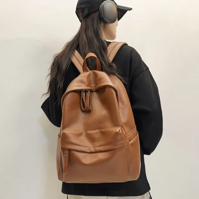 【Starshop】雙11 PU軟皮後背包 通勤雙肩包 大學生書包 男女通用旅行背包 媽媽包 女包(旅行/通勤
