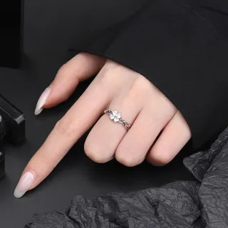 【MoonDy】戒指女 指環 高級感 999 純銀 荊棘戒指 四葉草 開口 可調節戒指 食指戒 鋯石 小