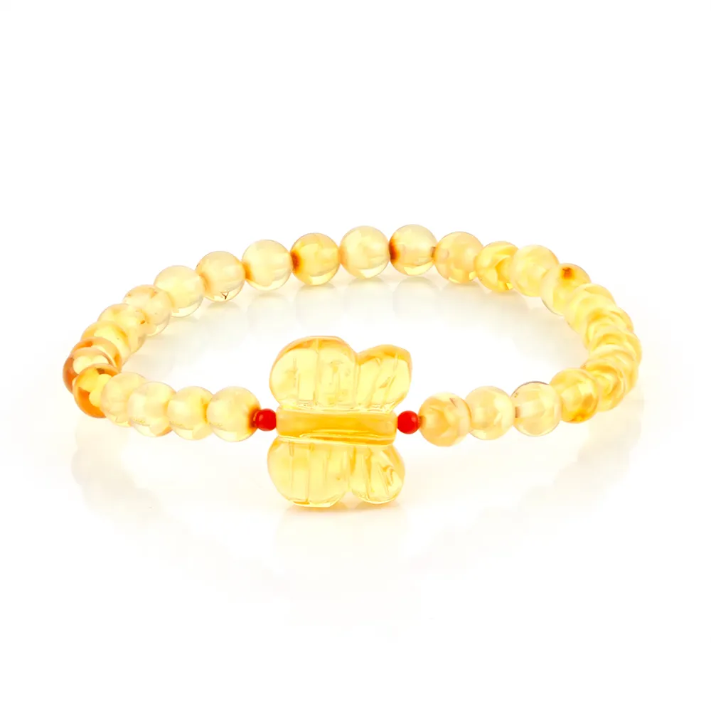 【Woogie武吉珠寶】琥珀蜜蠟手工陰雕琥珀手鍊(蝴蝶16mm)