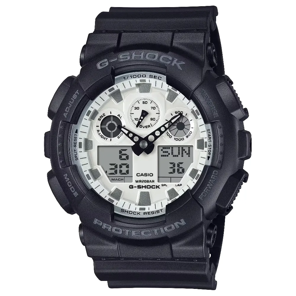 【CASIO 卡西歐】大型錶殼黑白時尚腕錶 51.2mm(GA-100WD-1A)