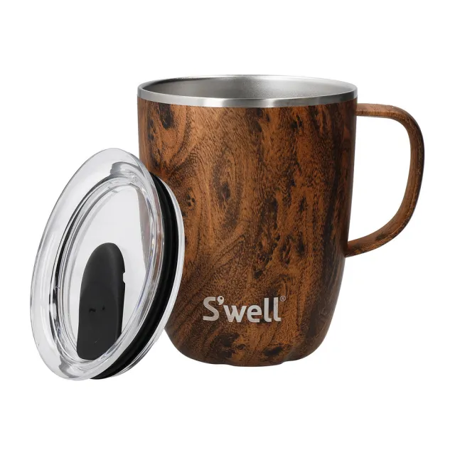 【S’well】美國 Mug不鏽鋼滑蓋保溫馬克杯 金柚木紋350ml / swell 保溫杯 保冰杯 推蓋直飲杯