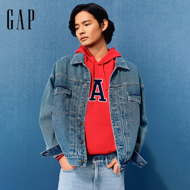 GAP 男裝 純棉翻領牛仔外套-中度水洗(723037)