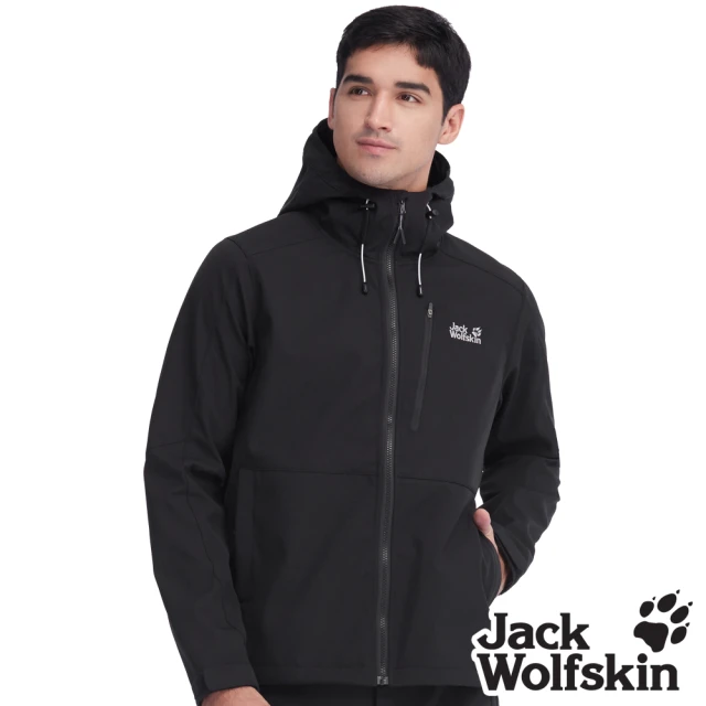 Jack wolfskin 飛狼 男 防風防潑水內刷毛保暖外套 Softshell 連帽軟殼衣(午夜黑)