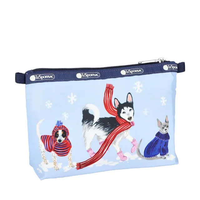 【Lesportsac】Cosmetic Clutch 雙層拉鍊收納化妝包 收納袋 盥洗包 送禮 禮物 推薦 女包(雪國汪星人)