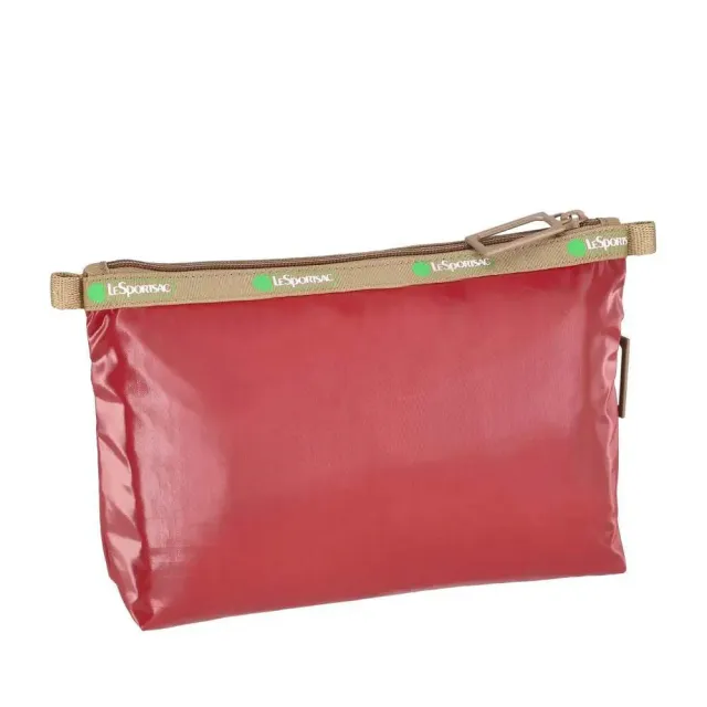 【Lesportsac】50周年雙層拉鍊收納化妝包 送禮 禮物 推薦 女包(亮酒紅色)