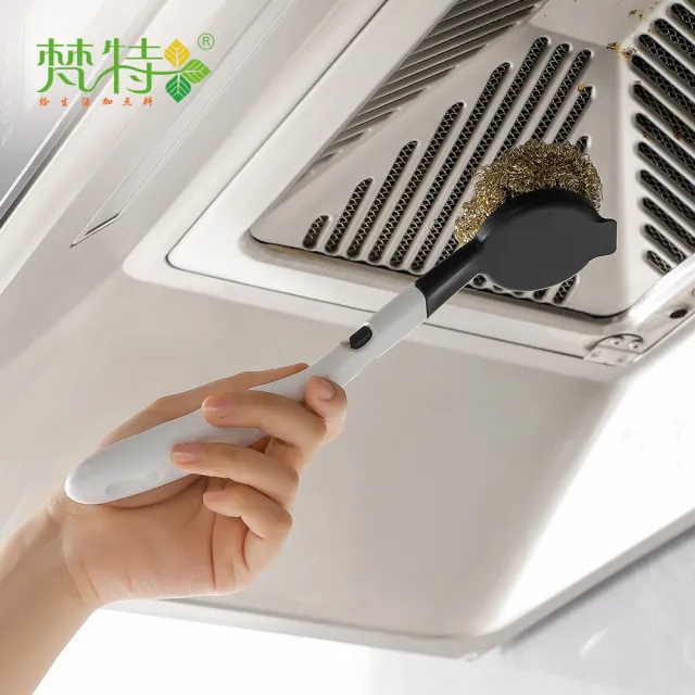 【梵特】防傷塗層銅絲鋼絲球長柄洗鍋刷-附替換頭2入(清潔刷/萬用刷/多功能)