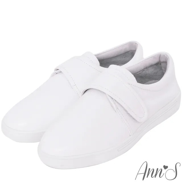【Ann’S】第二代超軟真牛皮簡單魔鬼氈小白鞋(白)