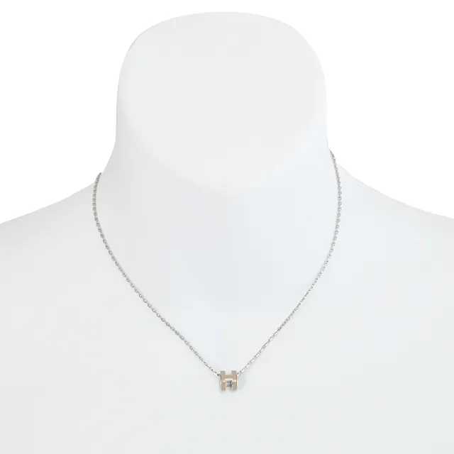 【Hermes 愛馬仕】MINI POPH 經典立體橢圓H LOGO造型項鍊(銀/冰棕)