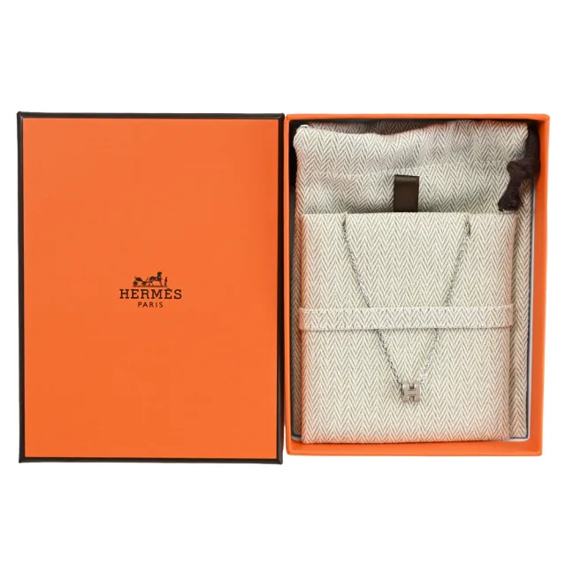 【Hermes 愛馬仕】MINI POPH 經典立體橢圓H LOGO造型項鍊(銀/冰棕)