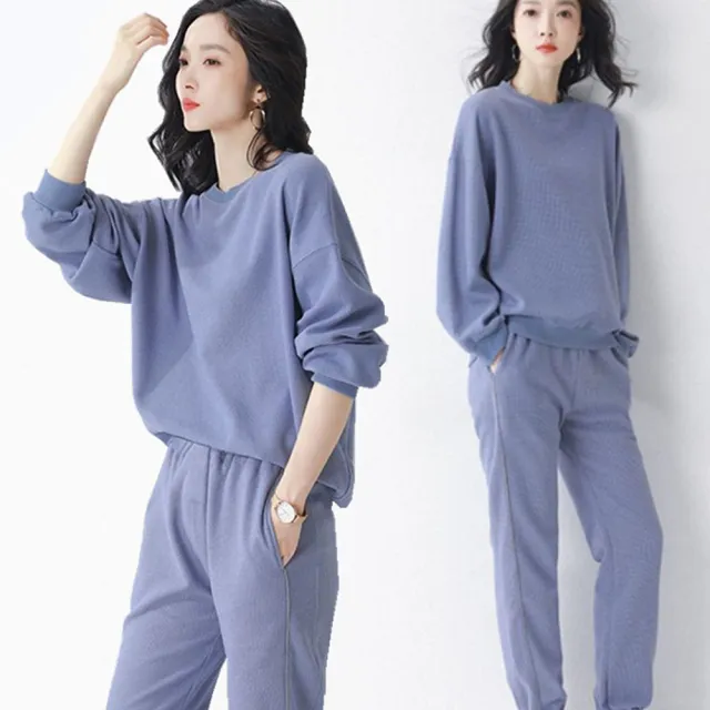 【LANNI 藍尼】★跑步服華夫格運動兩件套裝(休閒/女裝)