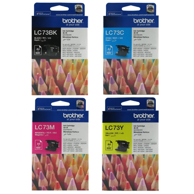 brotherbrother 1黑3彩墨匣組★LC73BK/C/M/Y 墨水匣組合(適用:MFC-J430/625DW/J825DW/J5910DW/6710DW/6910DW)