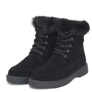 【英倫女孩】女 簡約時尚反毛皮中筒保暖雪靴.雪鞋.軍靴/冰爪設計(SN268 黑色)
