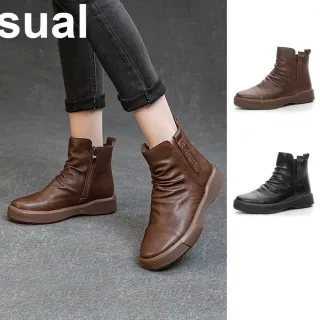 【J&H collection】經典百搭皺褶拉鏈厚底短靴(棕色 / 黑色)