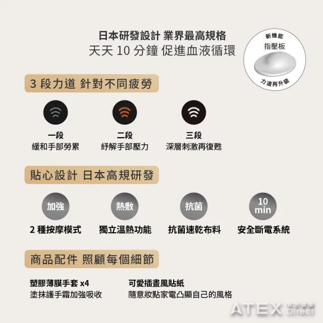 【ATEX】官方旗艦館 Lourdes 煥采溫熱手部按摩器AX-HPL1806(日本專利/新型站立款/獨家掌心指壓)