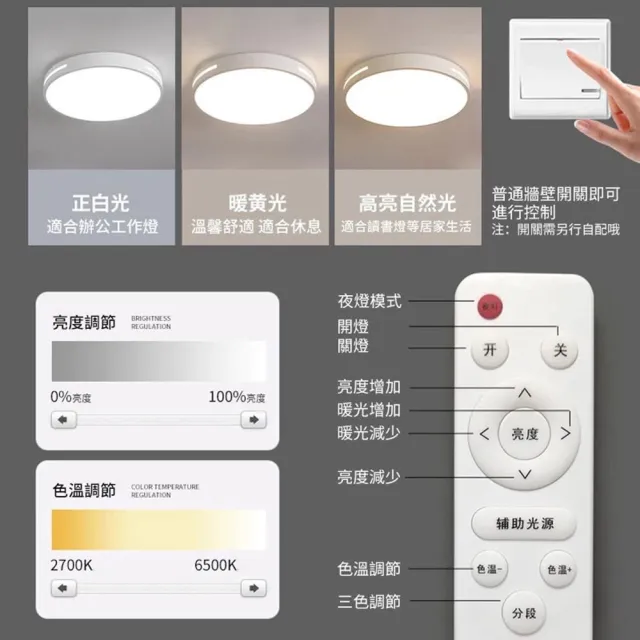 【聚美照明】60CM8000流明6-8坪吸頂燈 全光譜護眼LED(防藍光護眼燈/三色無極調光附遙控/簡約北歐風)