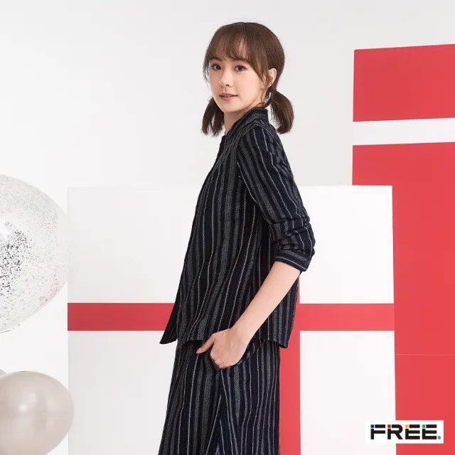 【FREE】INDIGO混紡羊毛條紋短外套(胚白)