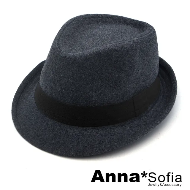 【AnnaSofia】紳士帽爵士帽禮帽-仿羊毛黑帶飾 現貨(深灰系)